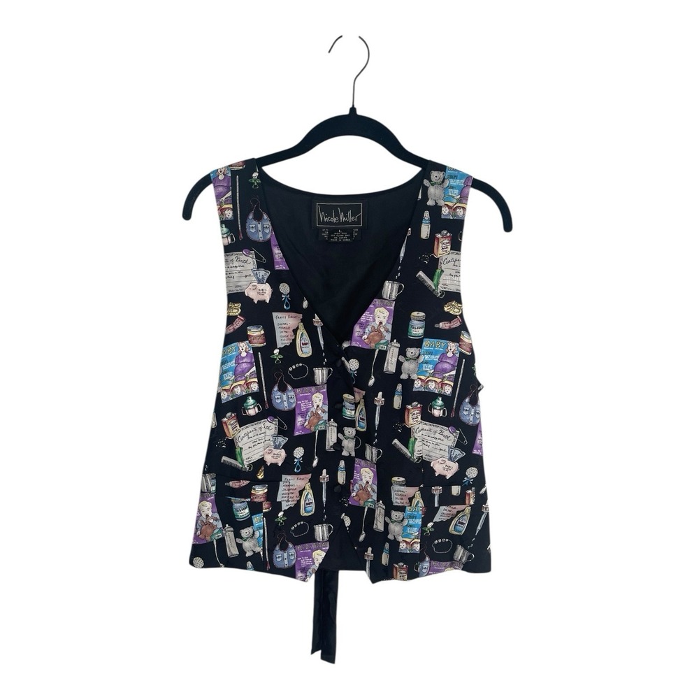 1990s Vintage Nicole Miller Baby Shower Print Vest Waistcoat‎ Size L